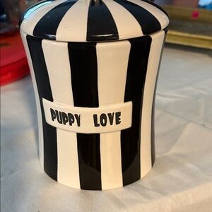 Black and White Striped Puppy Love Treat Canister. NWT
